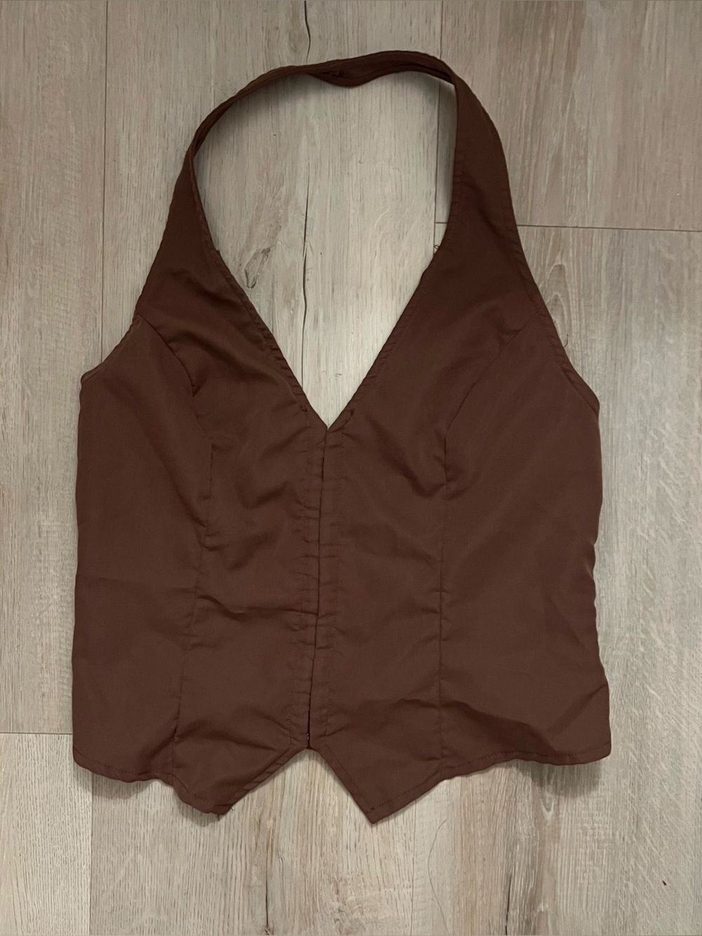 SHEIN Brown Halter V-Neck Cropped Top